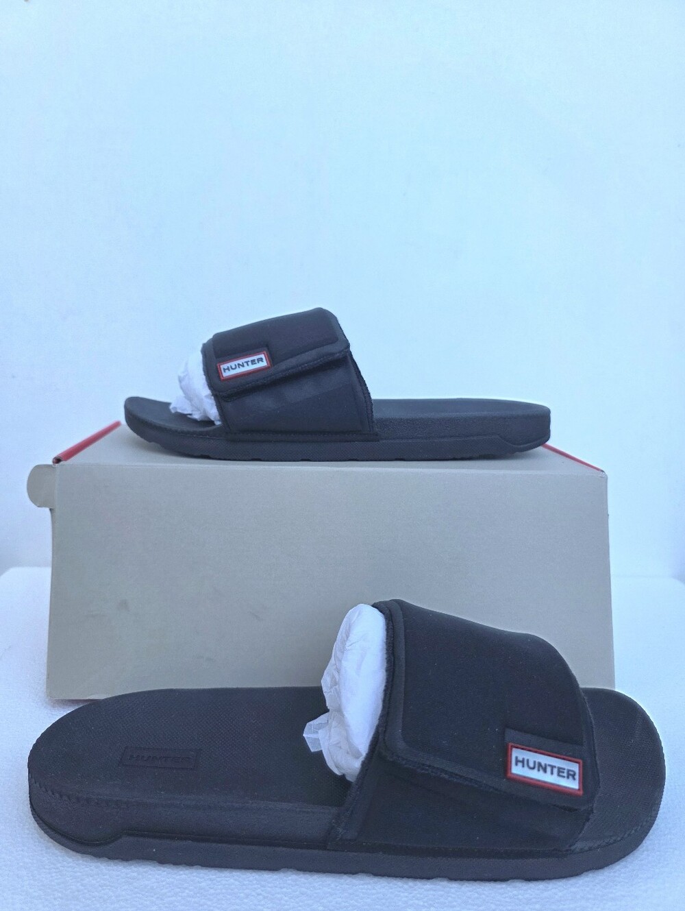 NEW Hunter Black Men's Adjustable Slide Sandals with Logo Accent 12